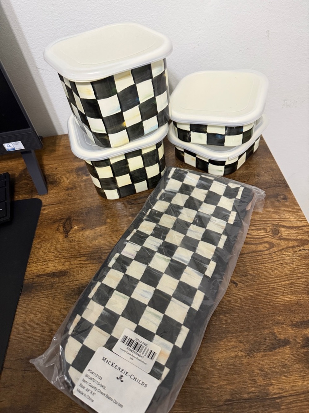 MacKenzie-Childs Black and Cream Checkered Food Storage Set with Matching  Mitt